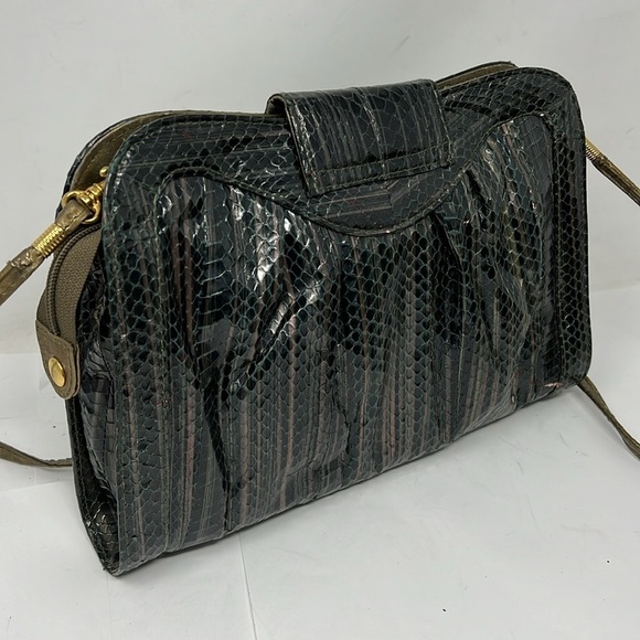 J Renee Gray Green Python Zip Top Vintage Clutch Shoulder Bag - Picture 5 of 14